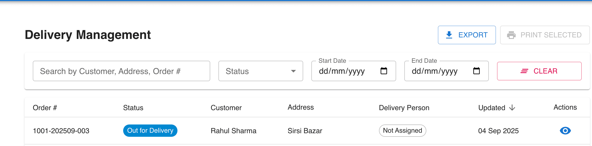 Delivery Management Screenshot