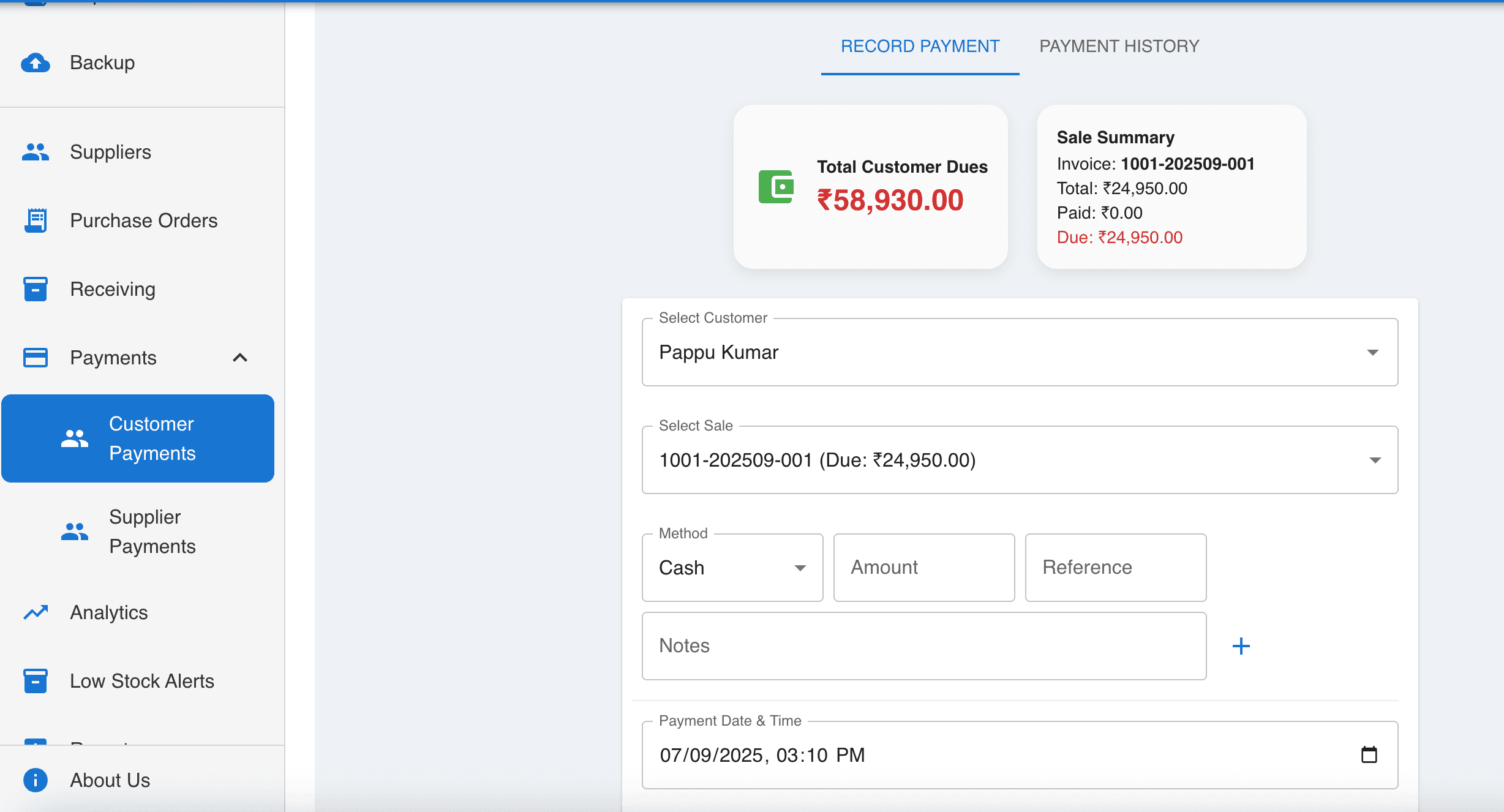 Payment Tracking Screenshot